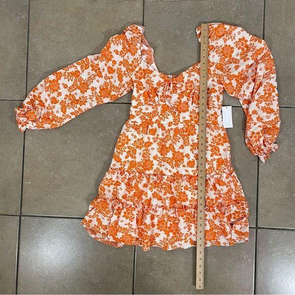 NEW Midnight Doll M Floral Print Tie Front Tiered Dress Sweetheart Neck Long Slv - Picture 8 of 8